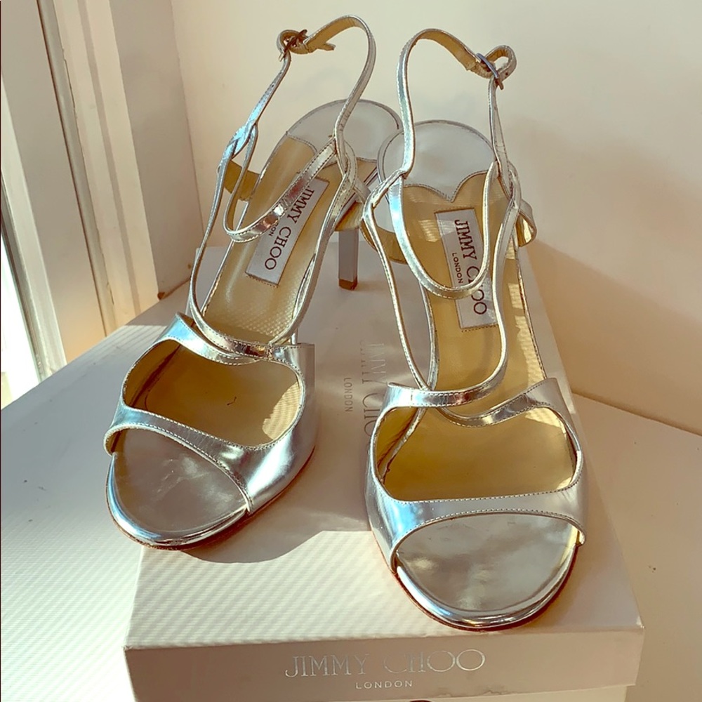 Jimmy Choo Mirror Leather Silver Sandal